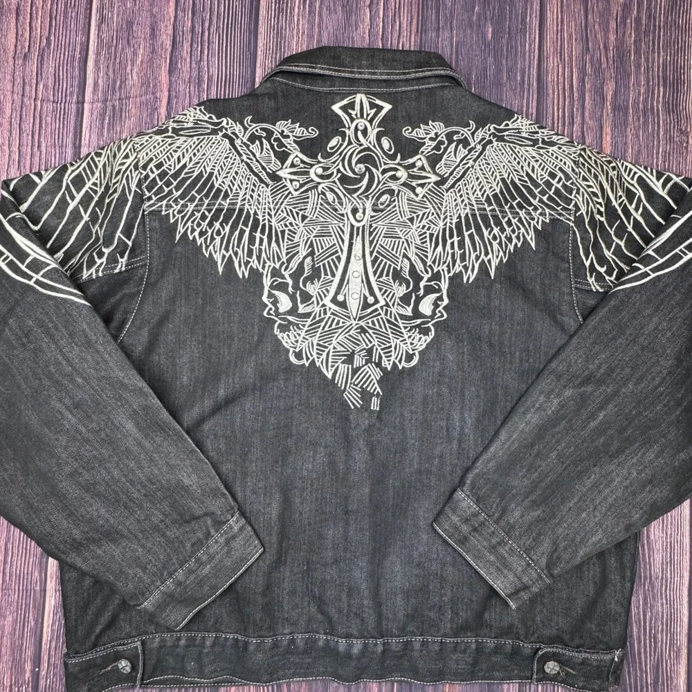 Raw Blue Denim Set 2XL/38x34 Black Gothic Cross Embroidered Y2K Streetwear Suit